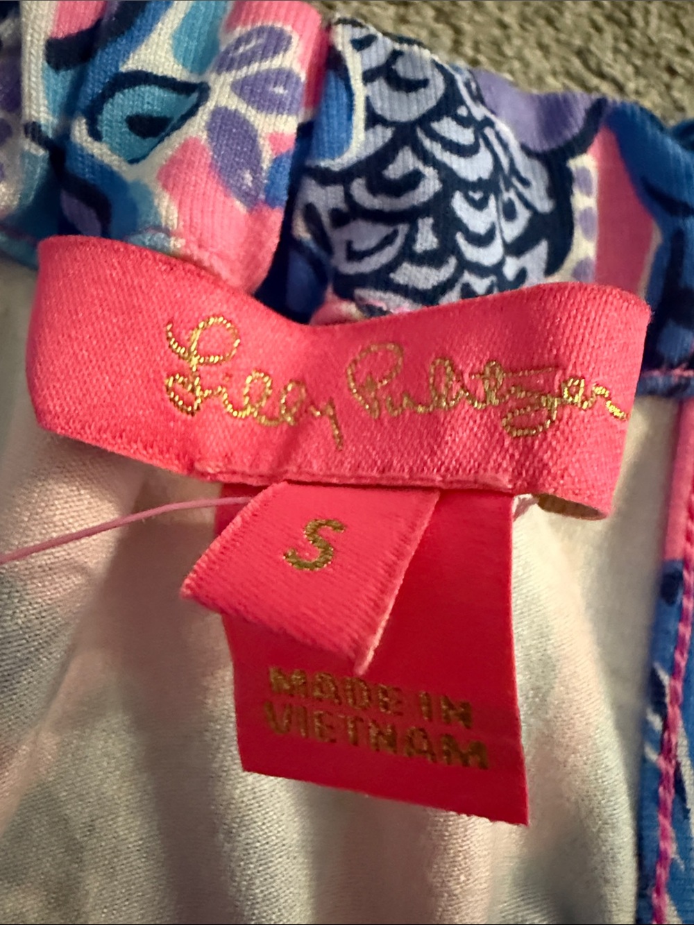 Lilly Pulitzer Pink Blue Purple Floral Halter Tank with Gold Chain - Picture 2 of 3